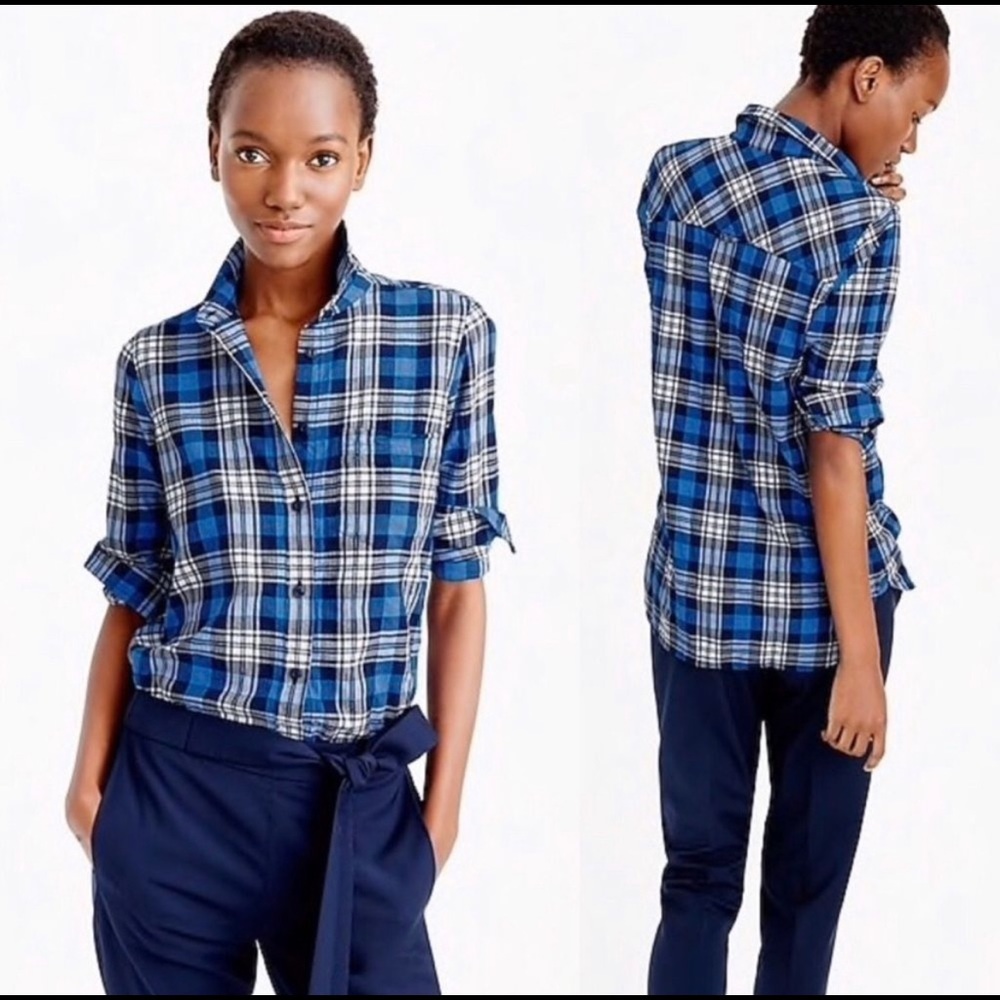 J. Crew "Boy" Shirt, Navy Weekend Plaid Top